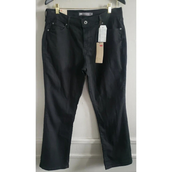 Levi’s 505 Jeans Women's 12 Black Straight Leg Denim Cotton Blend Nwt - Picture 1 of 12